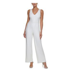 NWT DKNY Womens Ivory Zippered Sleeveless V Neck Wear To Work Jumpsuit 12
